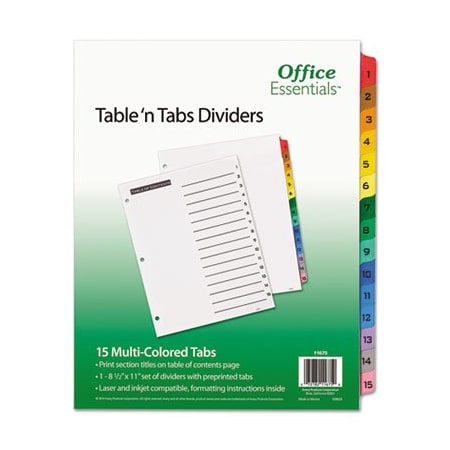 Avery Dennison Office Ess, TABLE 'N TABS DIVIDERS, 15-TAB, 1 TO 15, 11 X 8.5, WHITE 11675
